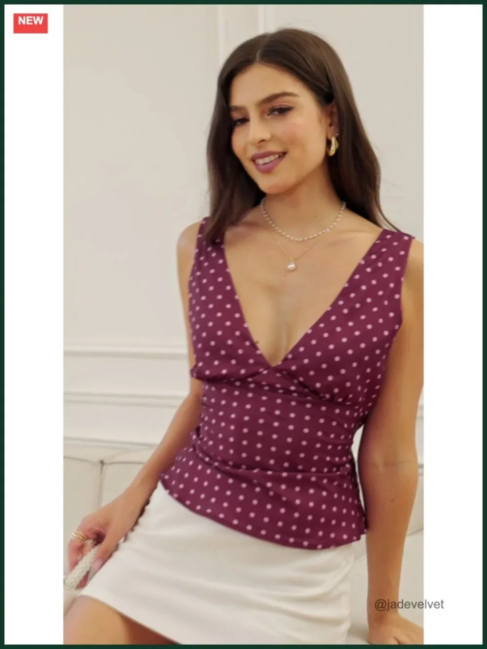 Women's Silky Polka Dot Tank Top V-Neck Sleeveless Elegant Summer Blouse